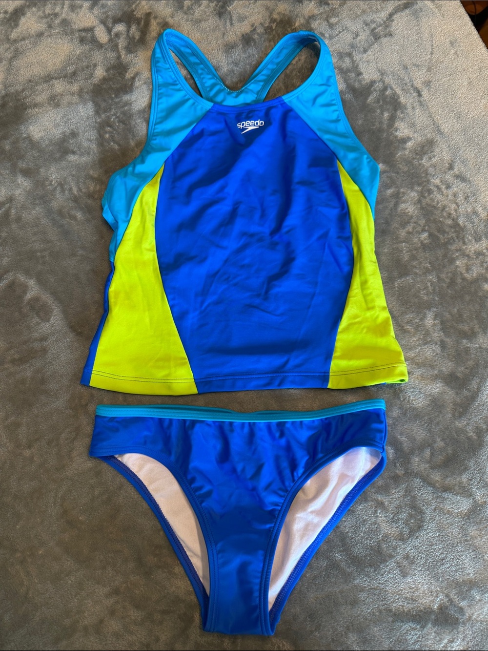 NWOT Speedo Blue, Aqua & Lime Girls Two-Piece Tankini Swim Set Sz 14
